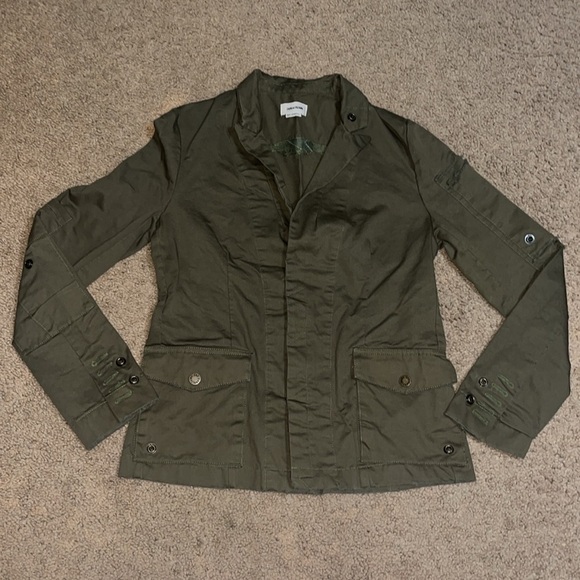 Zadig & Voltaire Virginia Camo Skull Lurex Embroidered Military Jacket Green M - Picture 4 of 11